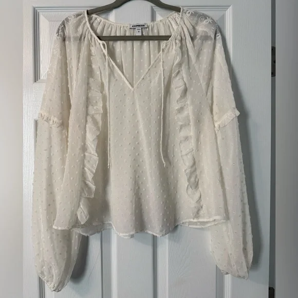 Express Cream Bell Sleeve Ruffled Blouse - Picture 1 of 3